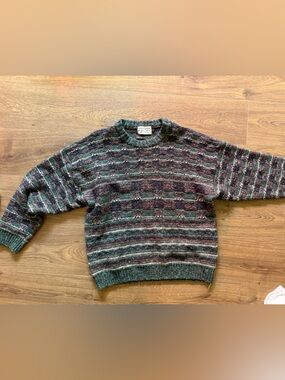 Vintage Louis Estere Italian Knit Sweater Green Burgundy Geometric